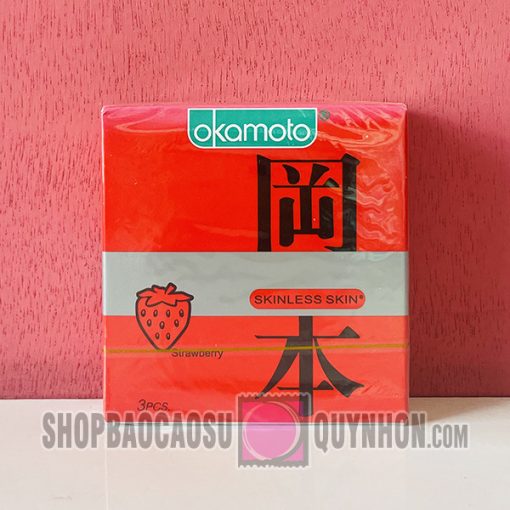 Okamoto Skinless Skin Strawberry Huong Dau 3 Cai